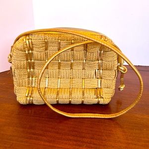 LJS Collection Vintage Woven Leather Weaved Metallic Gold & Bronze Braided Purse